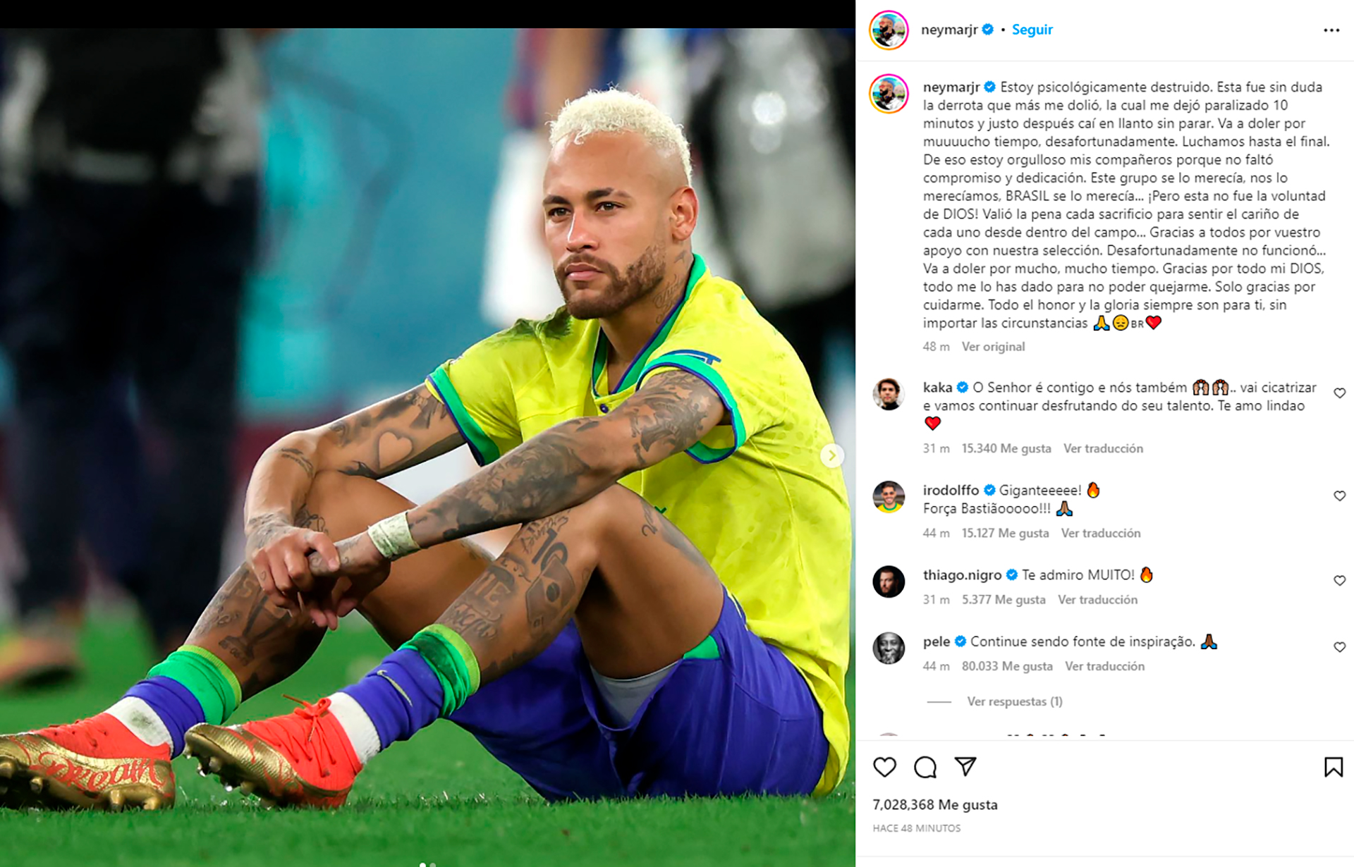 El posteo de Neymar donde relató sus sensaciones tras quedar fuera de Qatar 2022