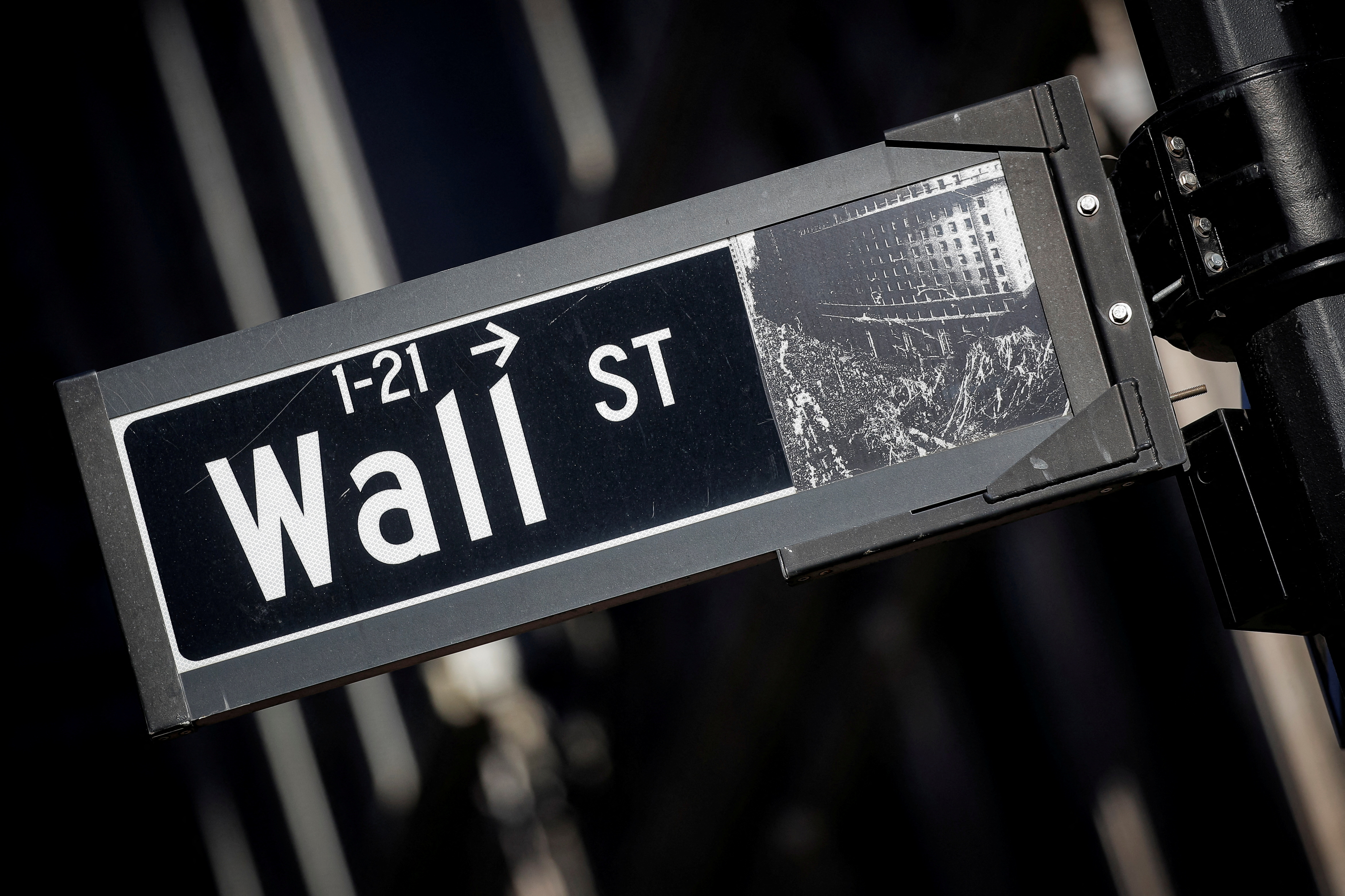 FILE PHOTO: A street sign for Wall Street is seen in the financial district in New York