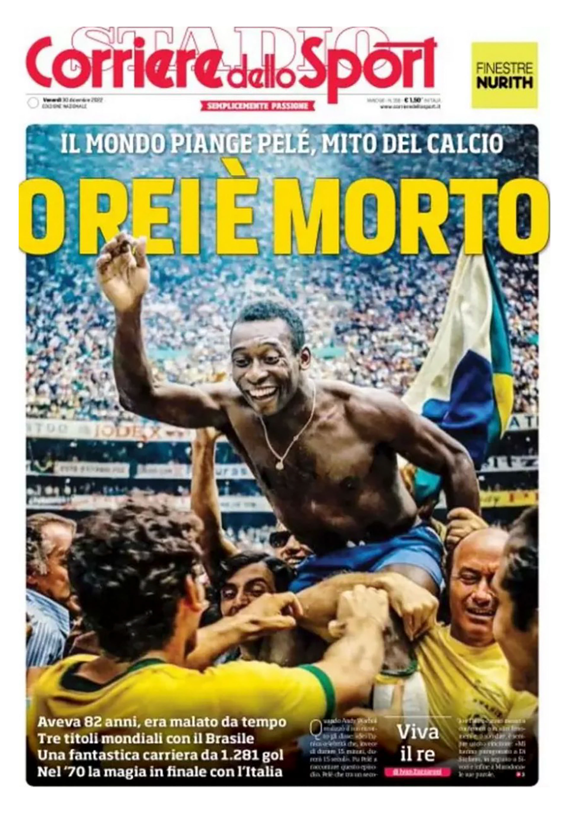 "El rey ha muerto", el título del Corriere dello Sport por Pelé