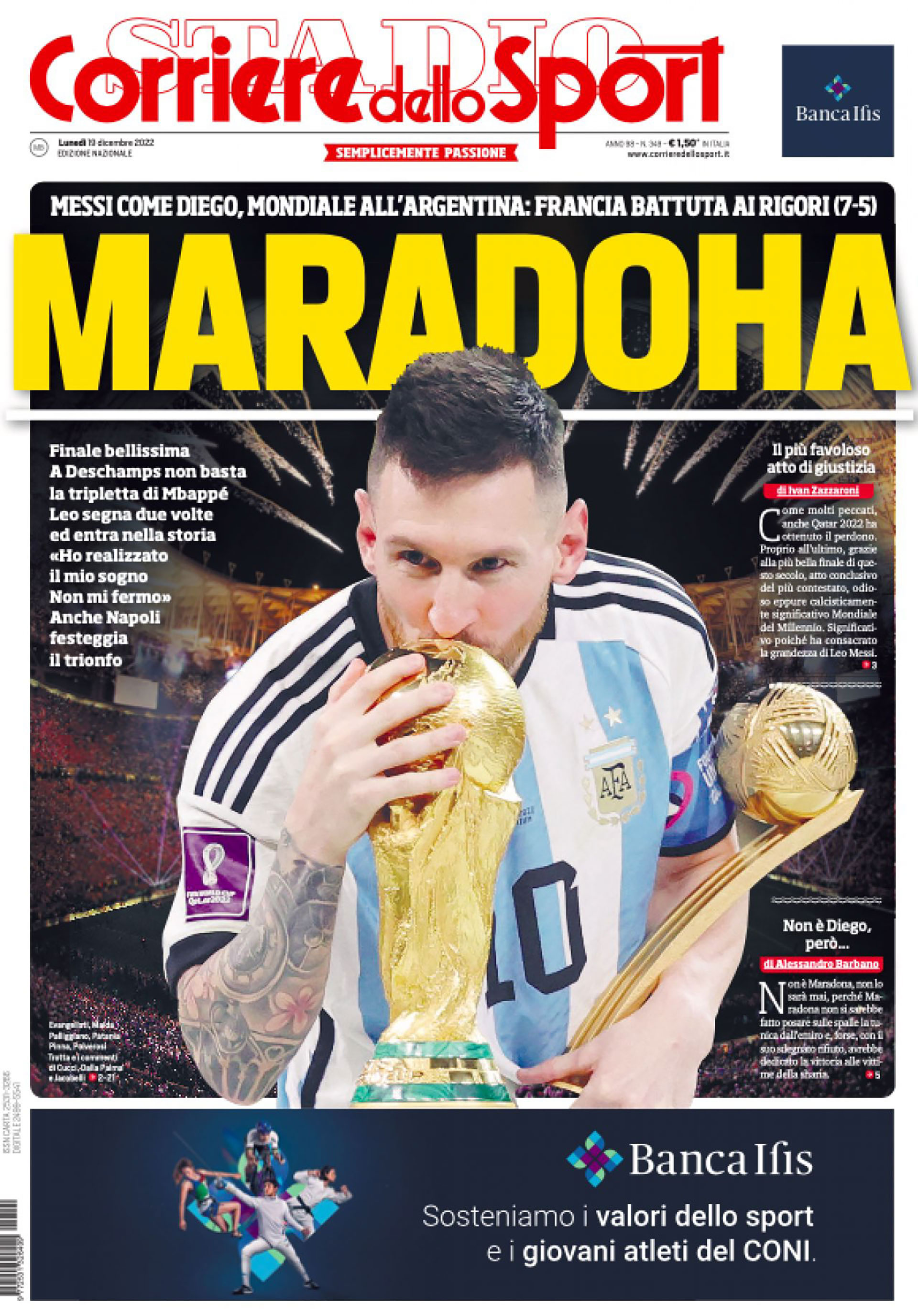 El vínculo Messi-Maradona, eje de la portada de Corriere dello Sport