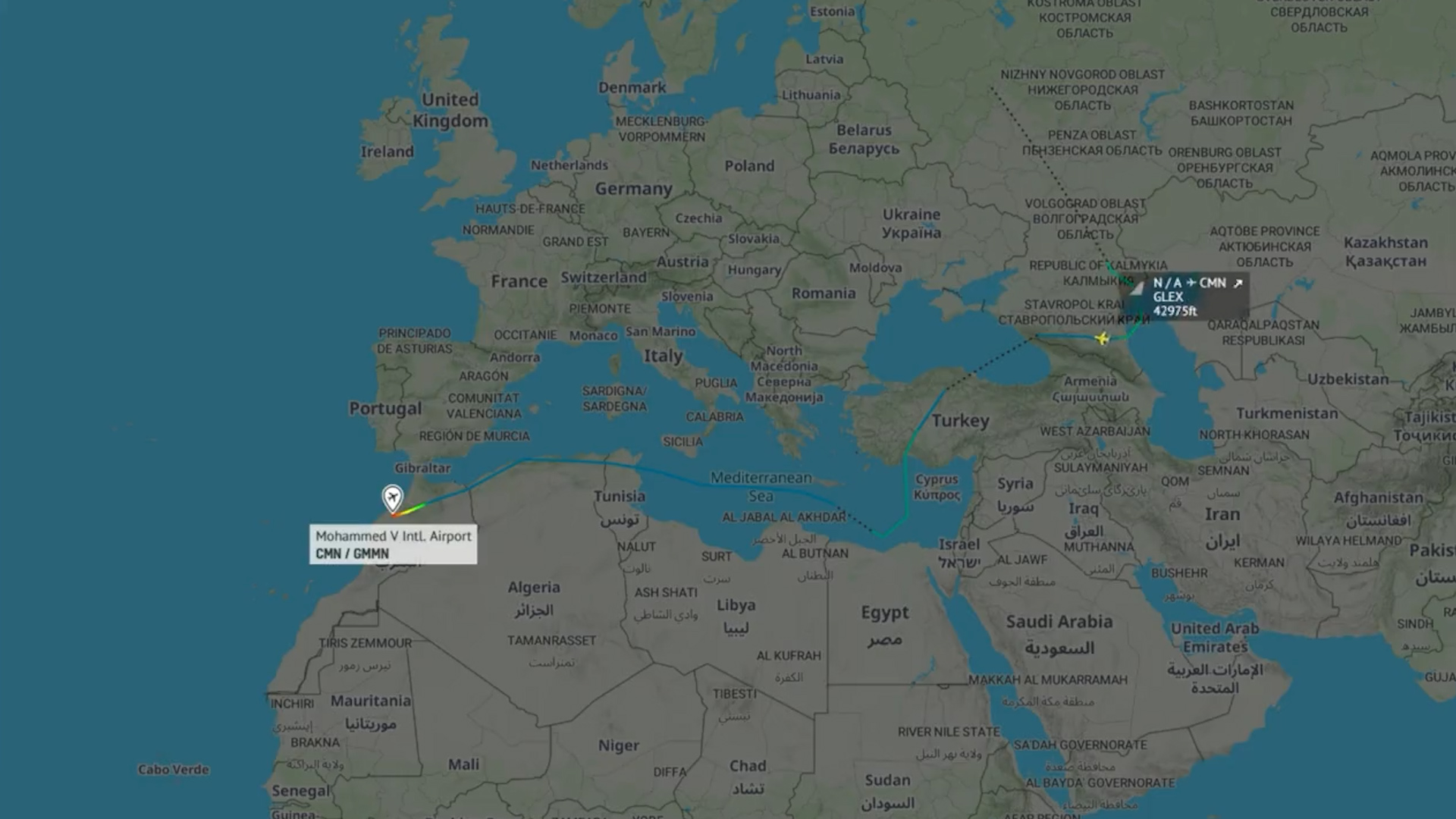 El avión ruso vuela desde Moscú a Marruecos
