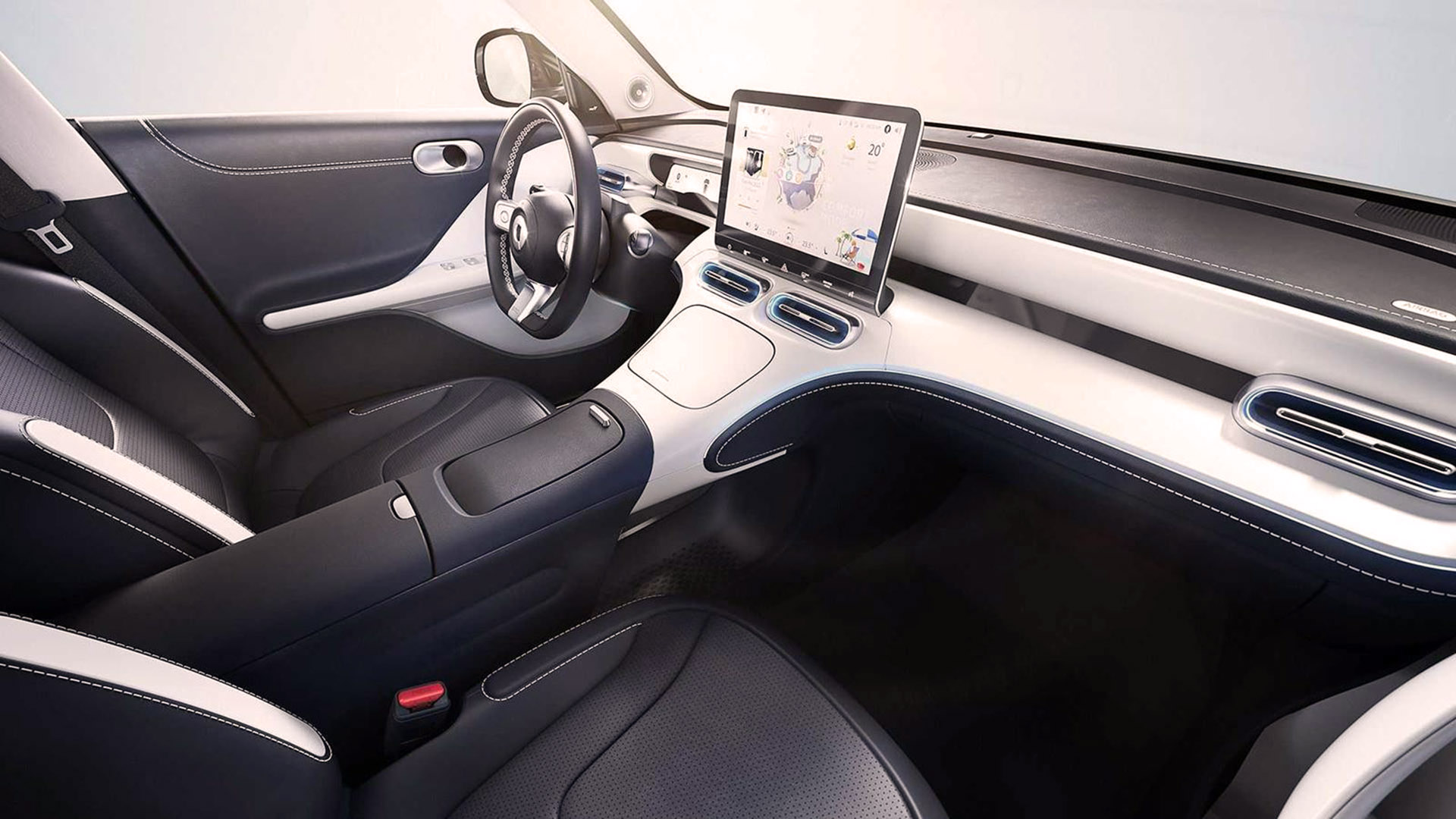 La fuerte separación del habitáculo entre las plazas derechas e izquierdas, es un distintivo del estilo Smart