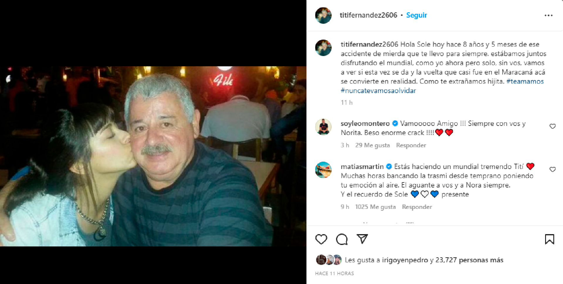 Tití Fernández recordó a su hija Soledad a 8 años de su muerte: “Cómo te extrañamos” 2 El posteo de Tití Fernández para recordar a su hija Soledad (Foto: Instagram)