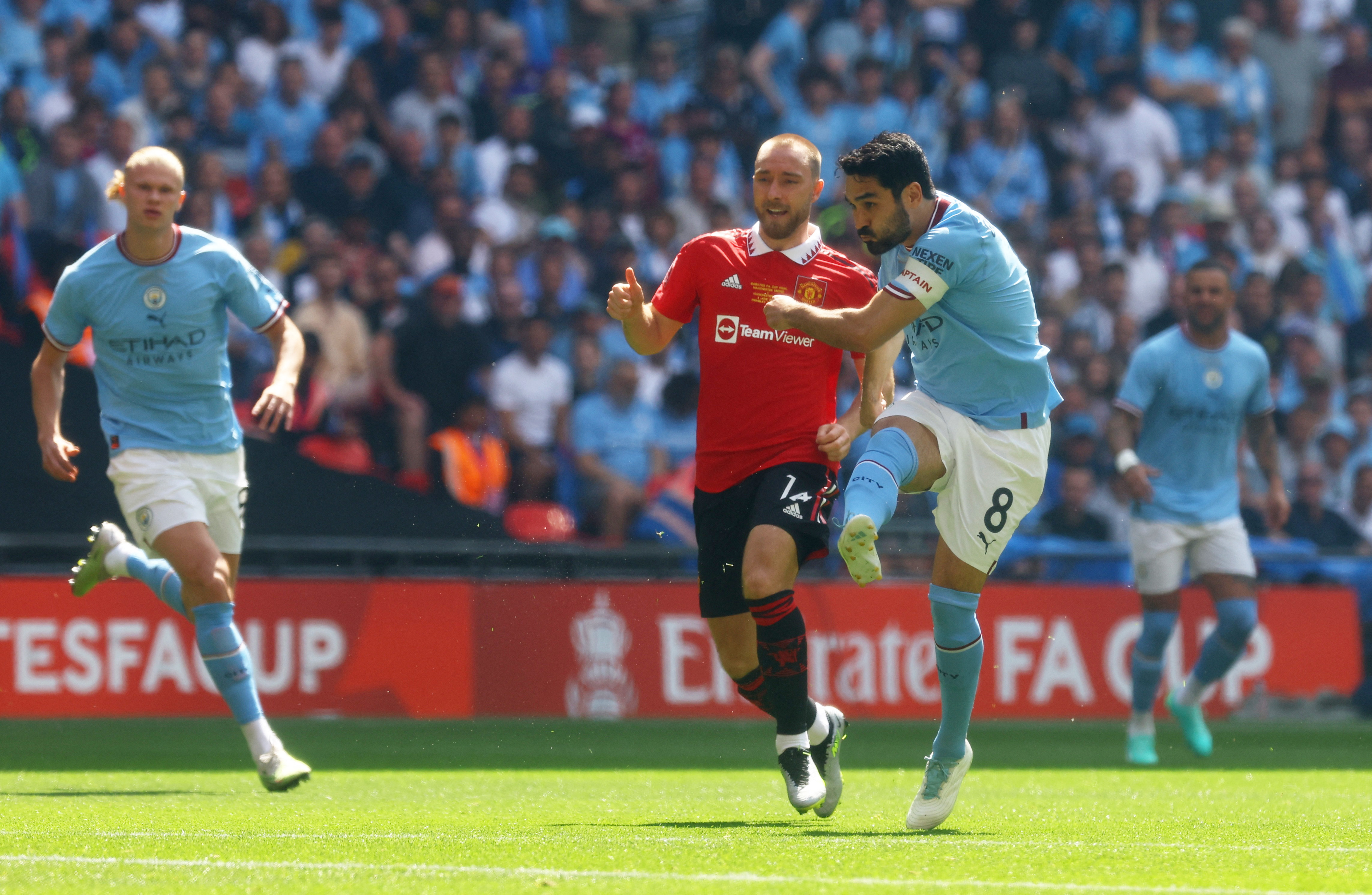 Soccer Football - FA Cup Final - Manchester City v Manchester United - Wembley Stadium, London, Britain - June 3, 2023 Manchester City's Ilkay Gundogan scores their first goal Action Images via Reuters/Paul Childs