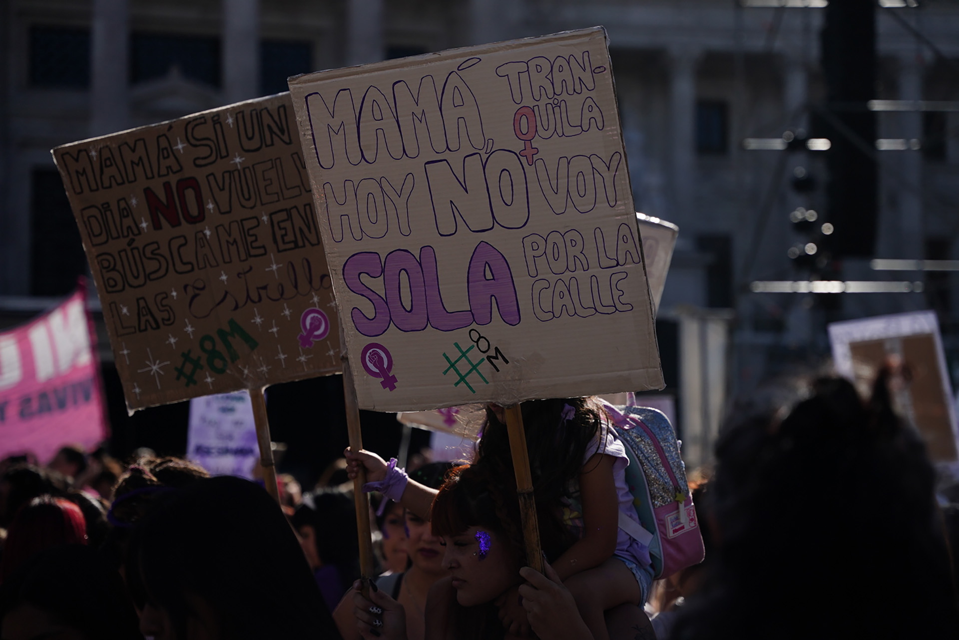 Manifestantes con pancartas de protesta. (Franco Fafasuli)