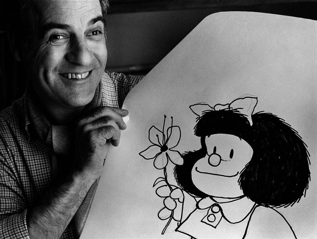 Quino y Mafalda, su creación más popular, retratados por Sara Facio