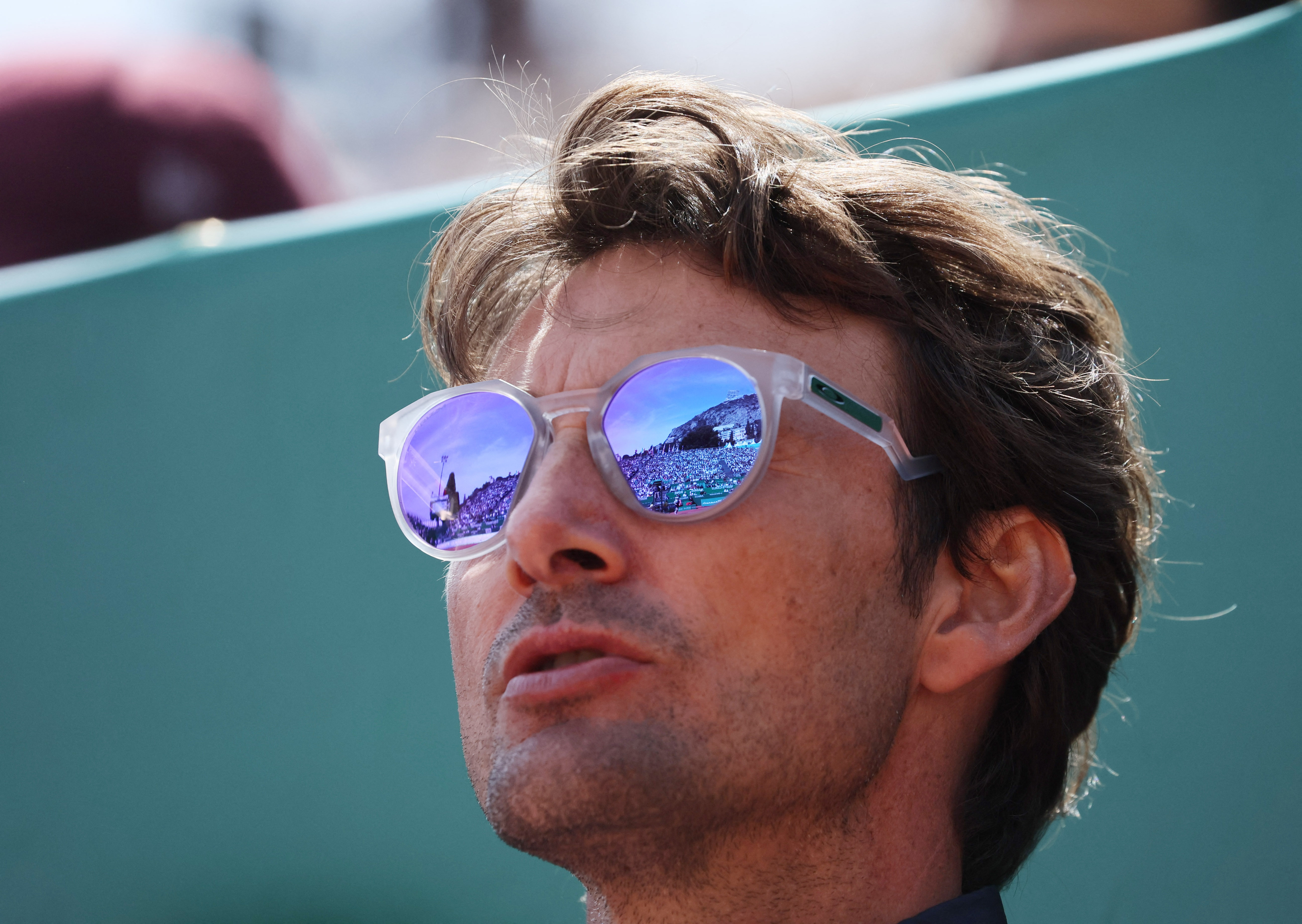 Tennis - ATP Masters 1000 - Monte Carlo Masters - Monte-Carlo Country Club, Roquebrune-Cap-Martin, France - April 13, 2022 Spain's Carlos Alcaraz Garfia trainer Juan Carlos Ferrero in the stands during his second round match against Sebastian Korda of the U.S. REUTERS/Denis Balibouse