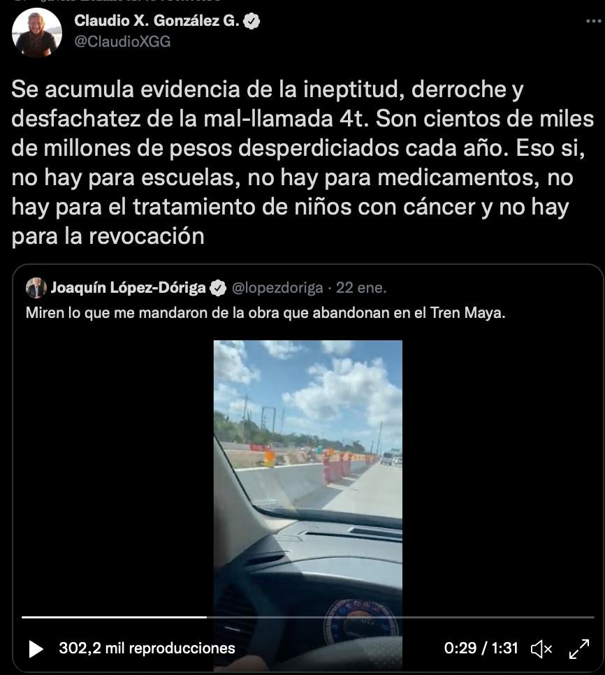 Claudio X. González aseguró que hay "ineptitud, derroche y desfachatez" en la 4T (Foto: Twitter/@ClaudioXGG)