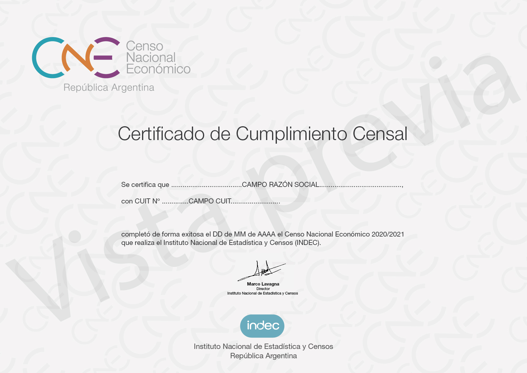 Así luce el certificado que extenderá el Indec a quienes respondan el censo
