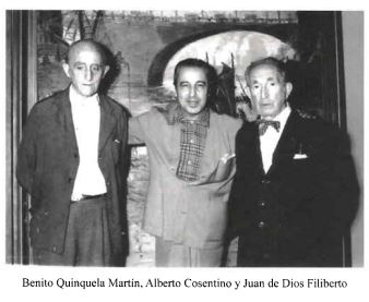 De izquierda a derecha: el maestro Benito Quinquela Martin, el violinista y cantante de tango Alberto Cosentino y Juan de Dios Filiberto, el fundador de Orquesta Porteña, que hizo historia en "La Peña" 