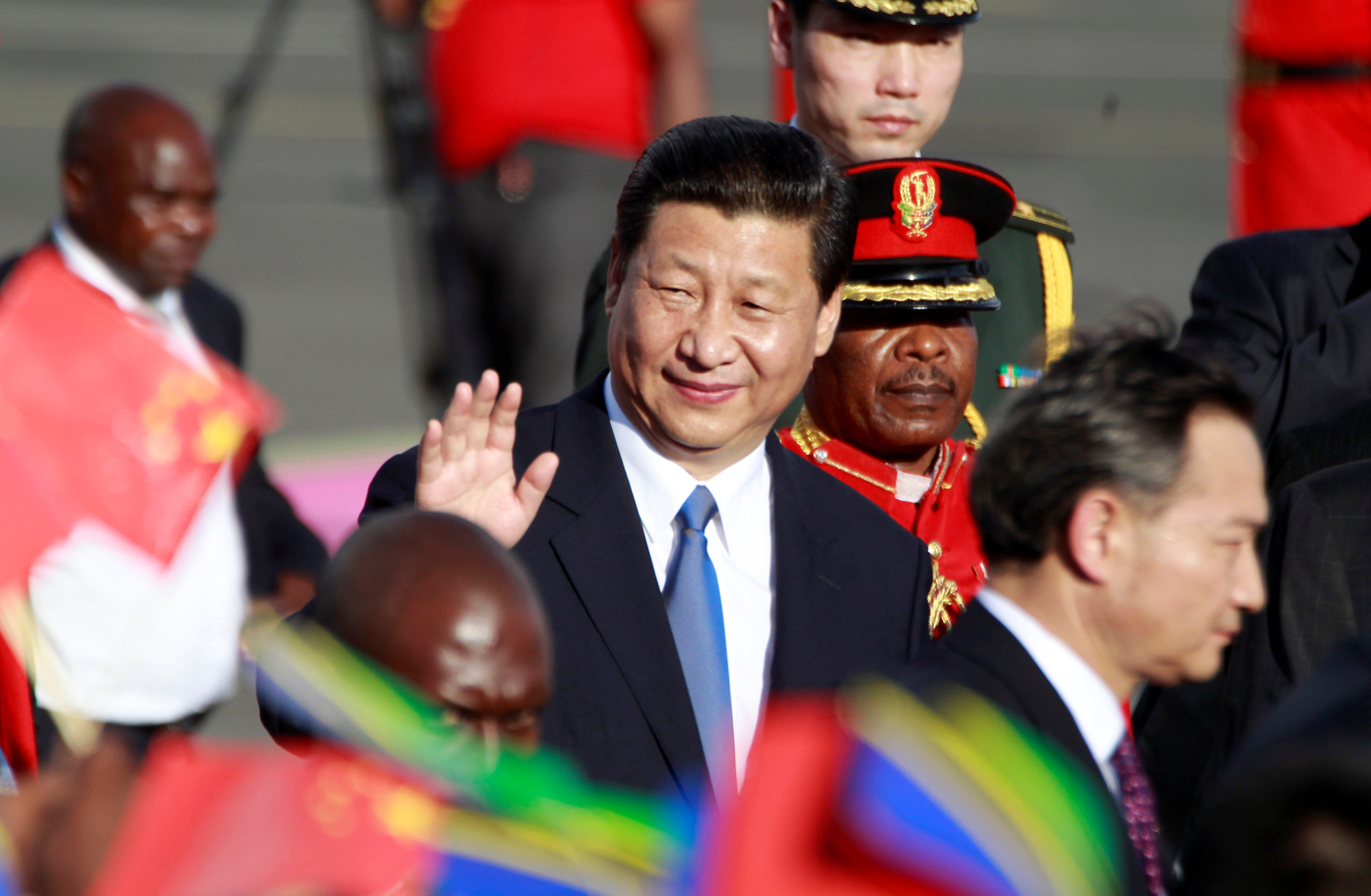 FILE PHOTO: Chinese President Xi bids farewell to well wishers as he prepares to depart from the Julius Nyerere International Airport in Dar es Salaam, Tanzania