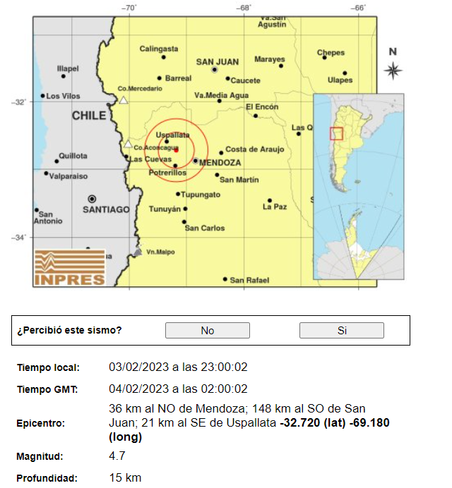 Se registró un sismo de 4.7 en Mendoza