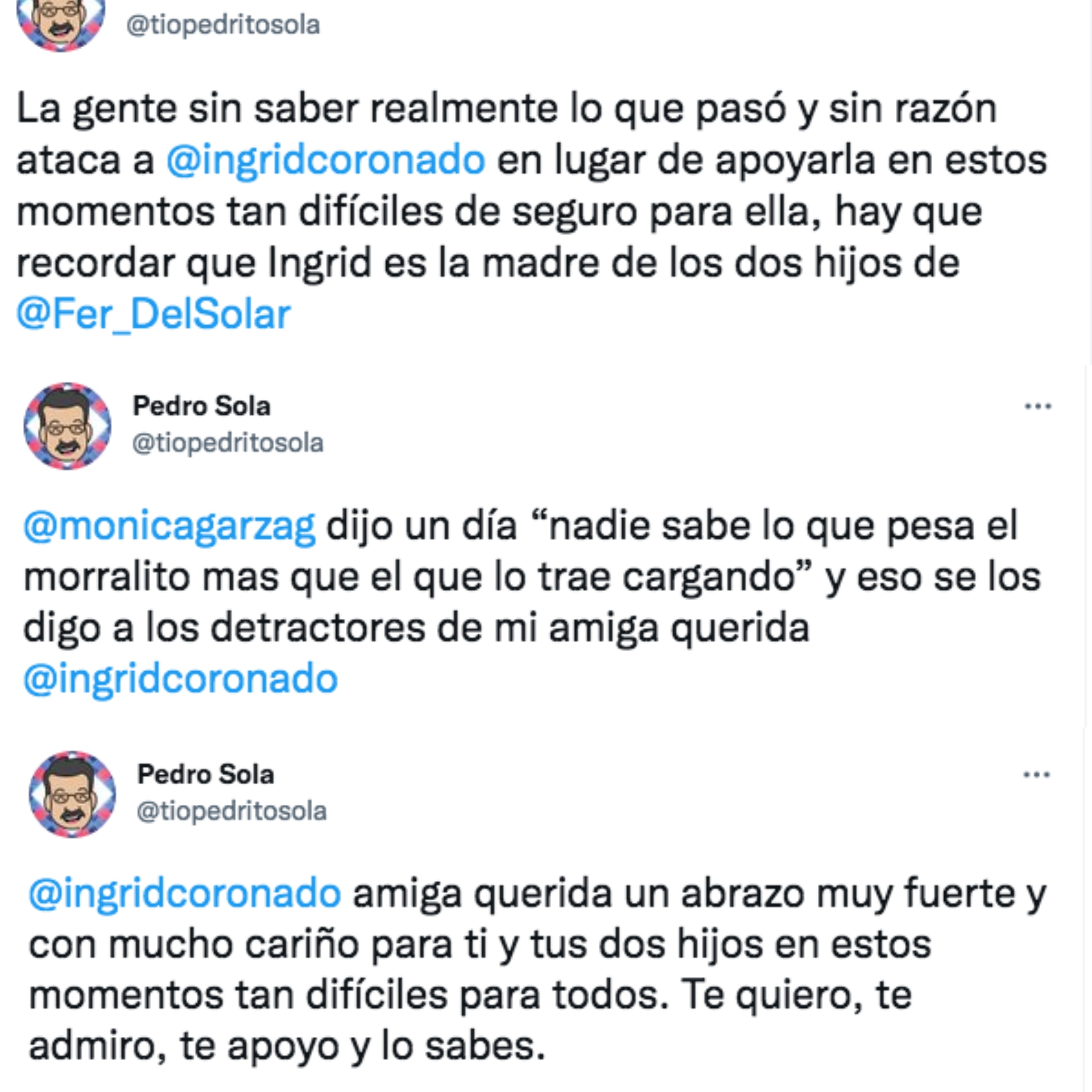 Pedro Sola defendió a Ingrid Coronado (Foto: capturas de pantalla/ Twitter @tiopedritosola)