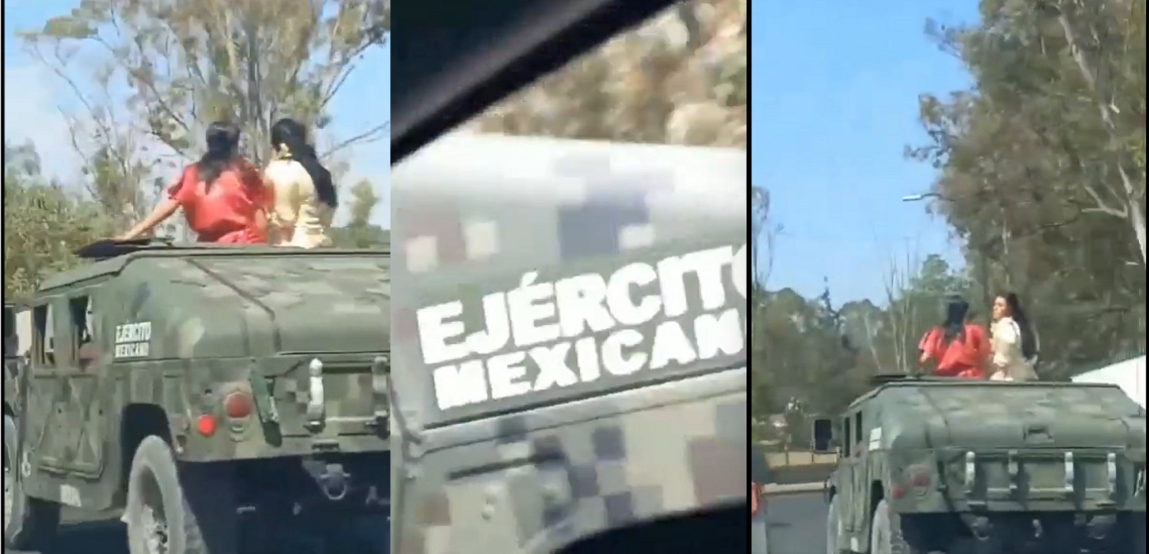 Así grabaron a dos mujeres a bordo de un vehículo de la Sedena en Puebla