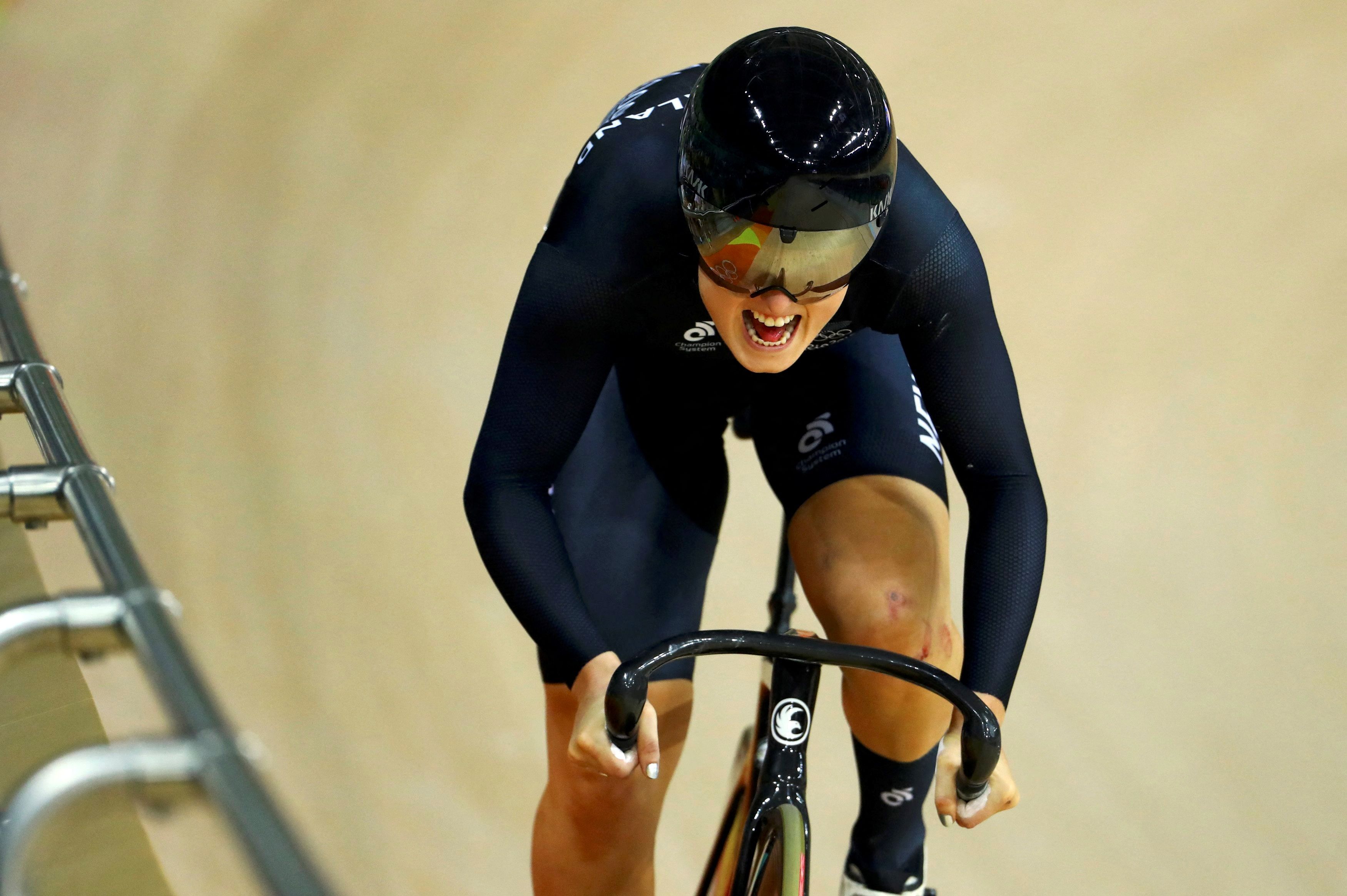 FILE PHOTO: 2016 Rio Olympics - Cycling Track - Preliminary - Women's Sprint Qualifying - Rio Olympic Velodrome - Rio de Janeiro, Brazil - 14/08/2016. Olivia Podmore (NZL) of New Zealand competes. REUTERS/Paul Hanna FOR EDITORIAL USE ONLY. NOT FOR SALE FOR  MARKETING OR ADVERTISING CAMPAIGNS/File Photo
