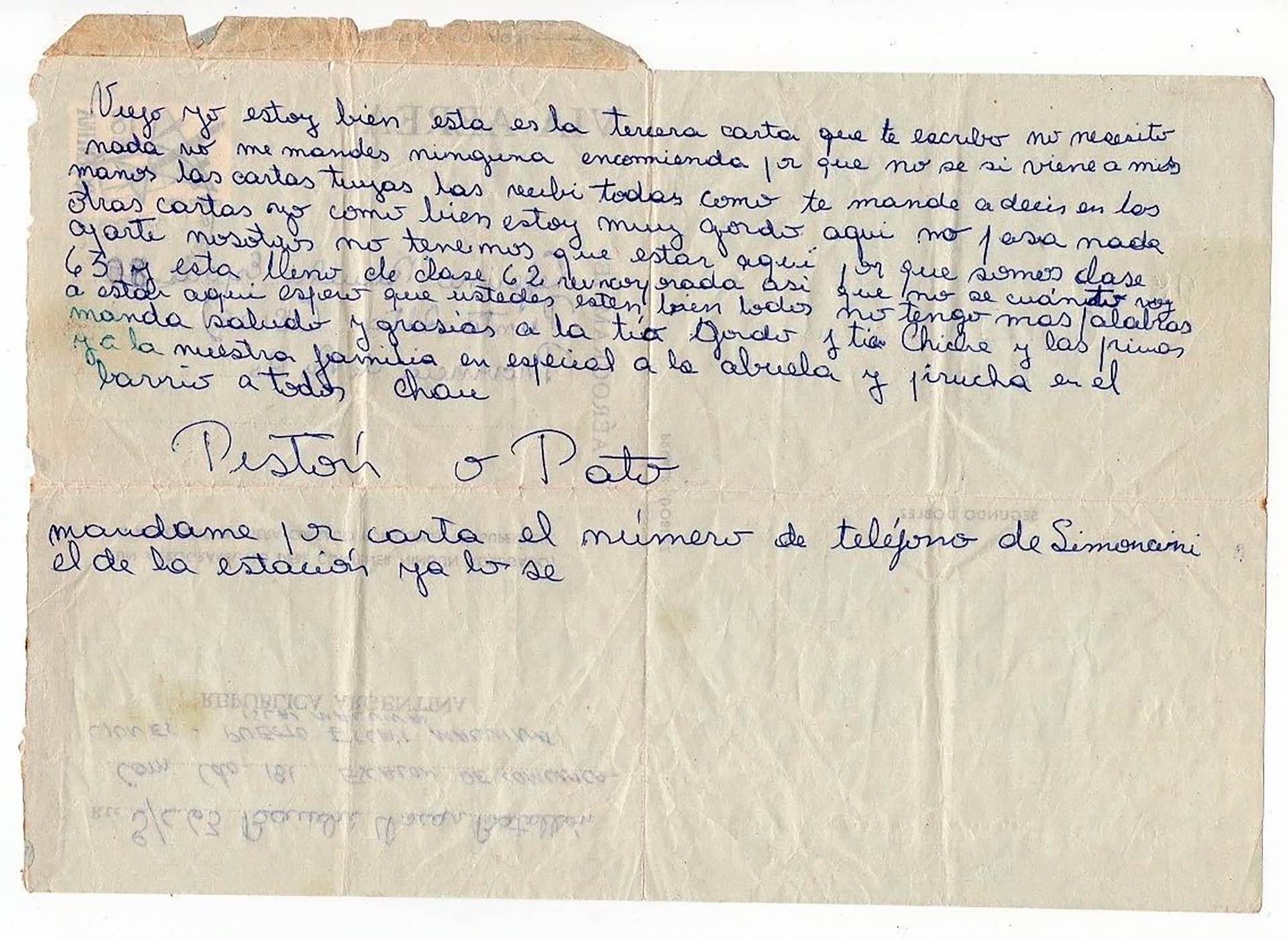 El texto de la misiva, que firmó con sus dos apodos: Pistón o Pato