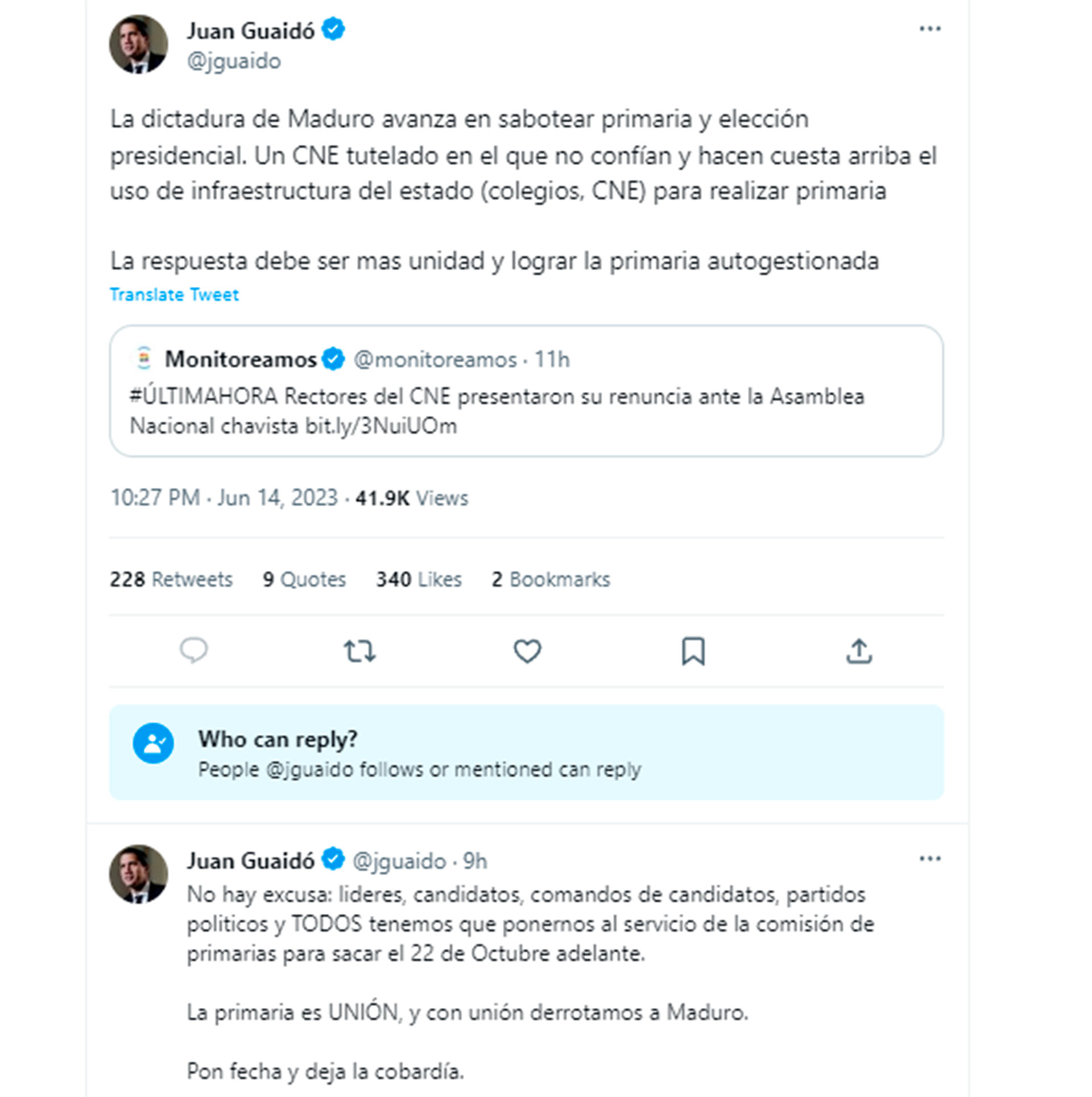 Los mensajes de Juan Guaidó en Twitter