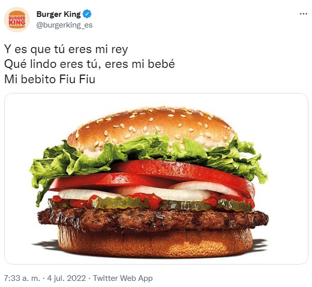 Burger King hace publicación con letra de Mi Bebito Fiu Fiu.
