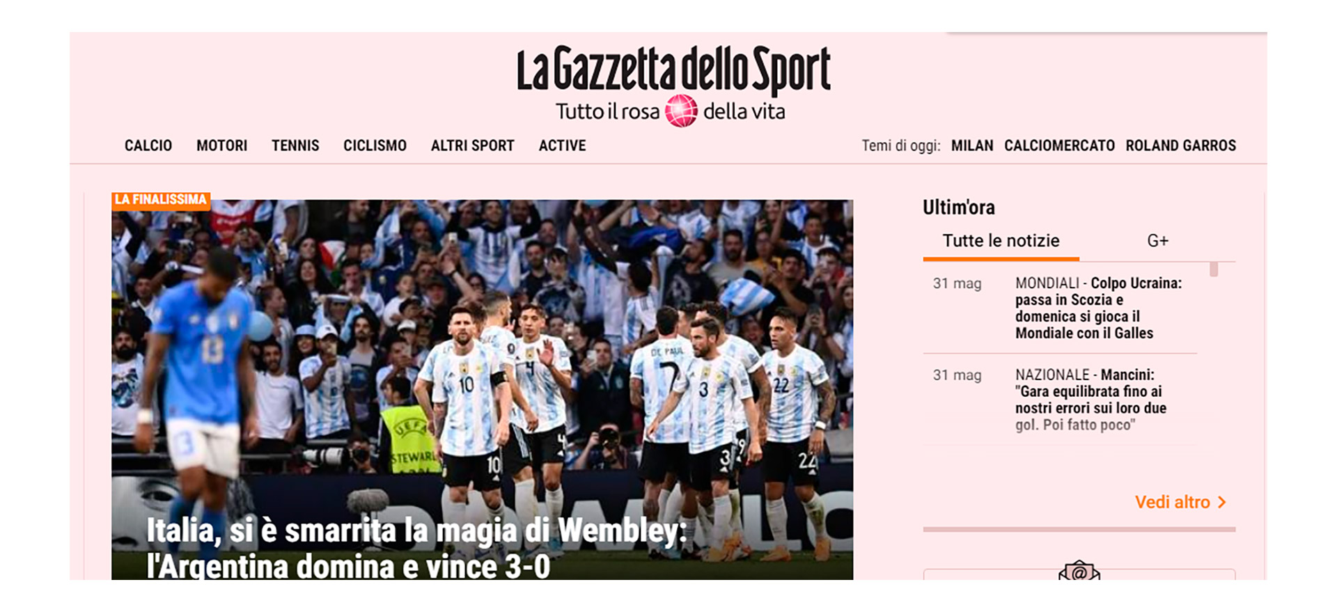 Italia, se acabó la historia: Argentina nos arrolla 3-0. Mancini, hay trabajo por hacer (La Gazzetta dello Sport)
