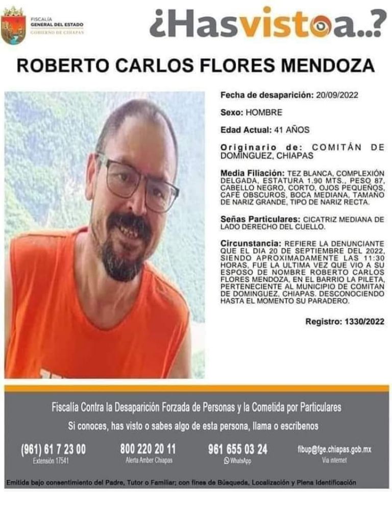 Roberto Flores Mendoza desapareció en Chiapas el pasado 20 de septiembre (Fotos: FGE)