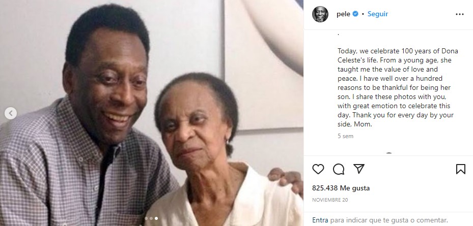 Pelé saluda a su madre por su cumpleaños en Instagram. (Captura)