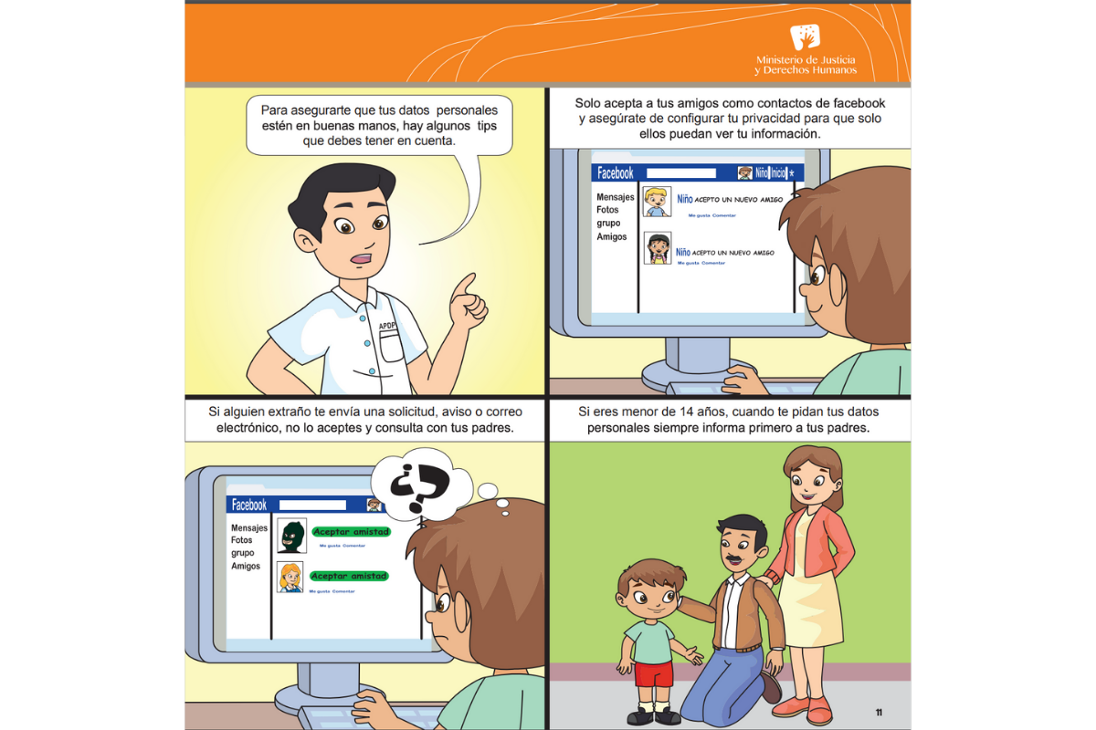 Gráfica de la cartilla de protección de datos personales para niños. (Fuente: APDP)