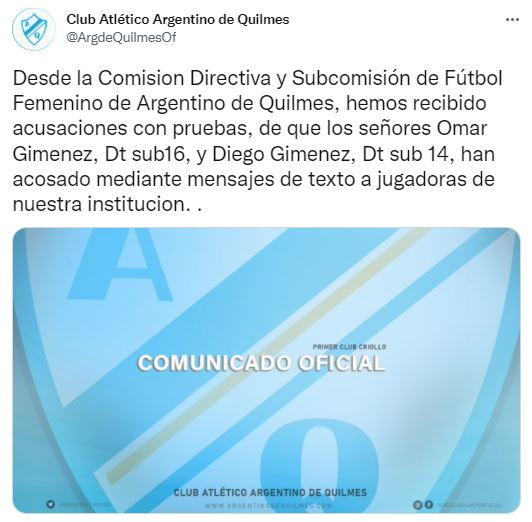 Comunicado de Argentino de Quilmes por acoso a sus jugadoras