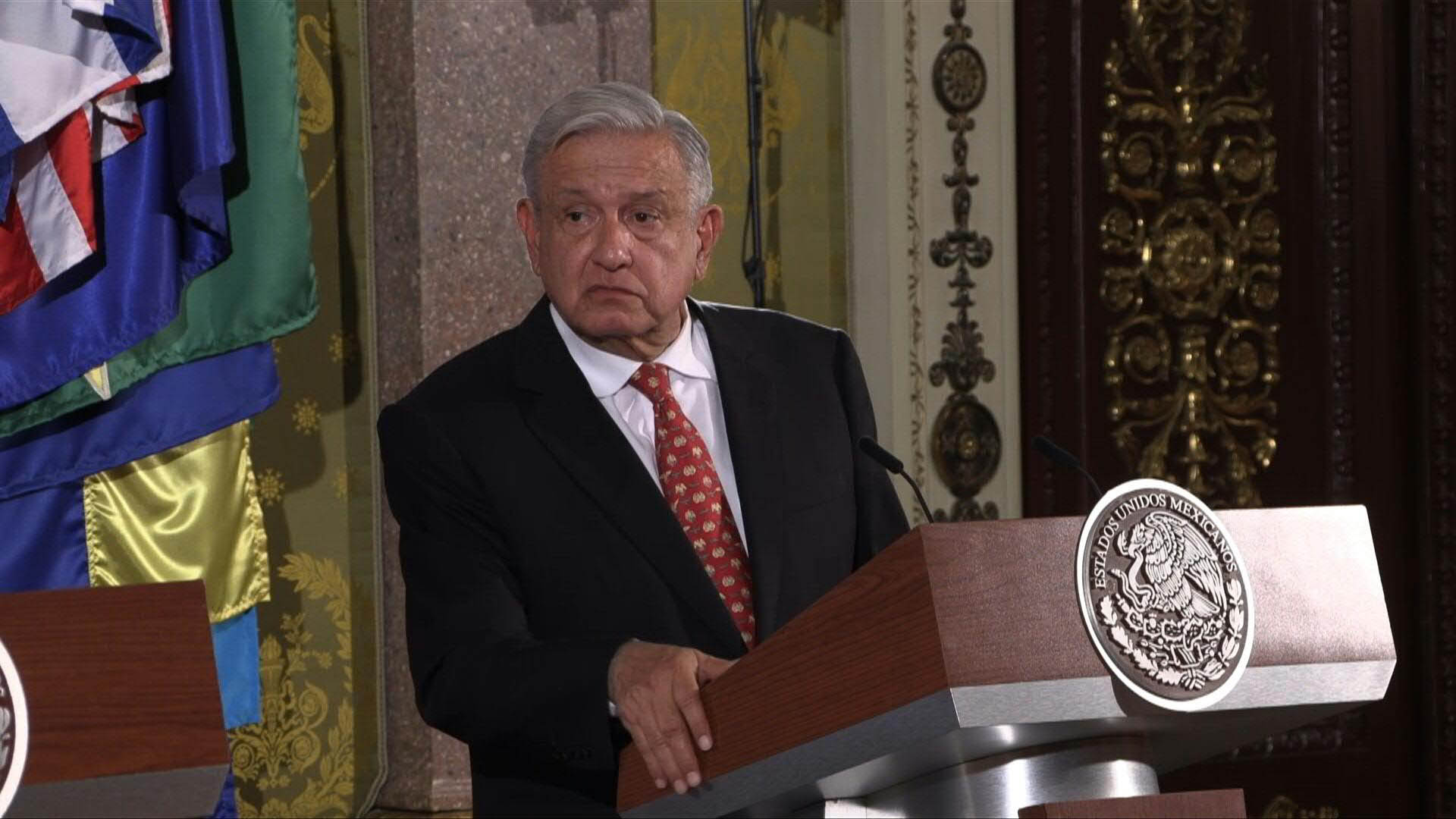 El presidente de México, Andrés Manuel López Obrador, en pleno discurso