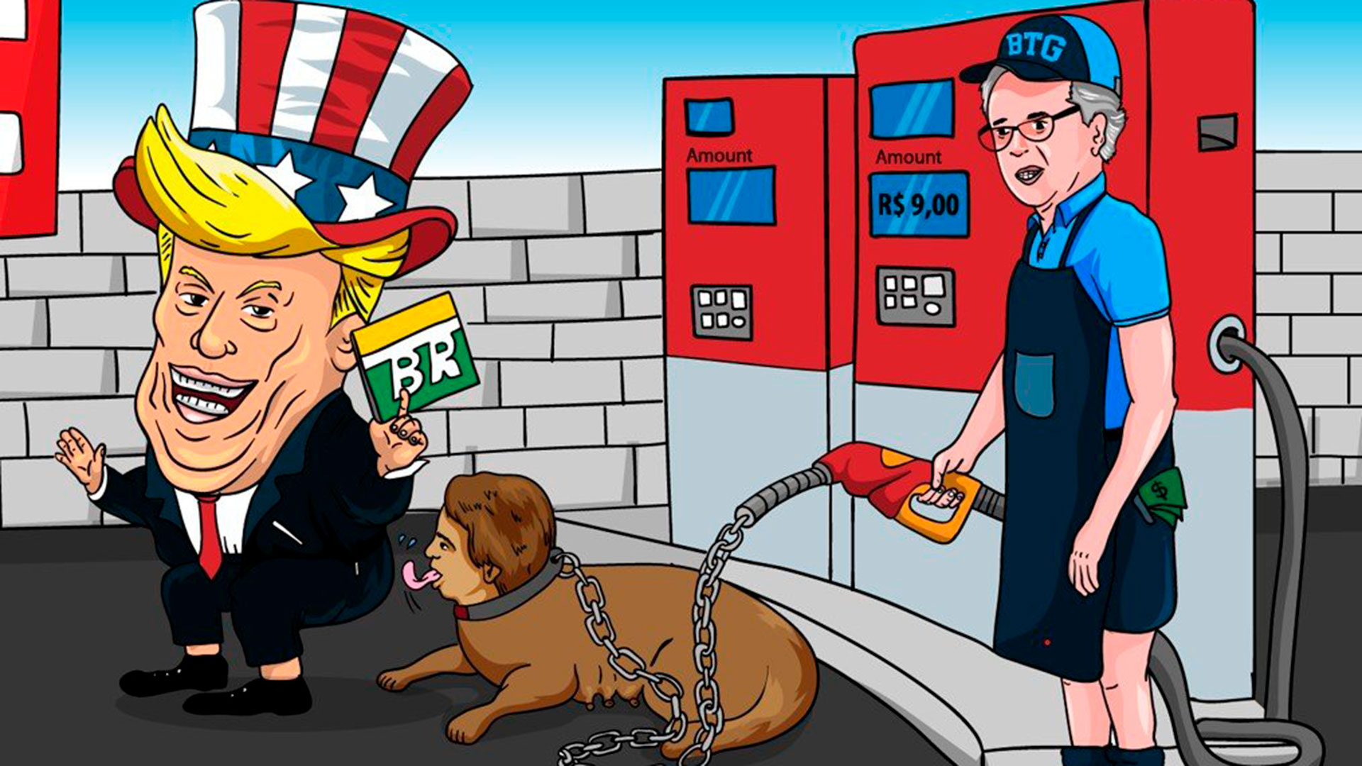Bolsonaro caricaturizado como el perro faldero de Donald Trump