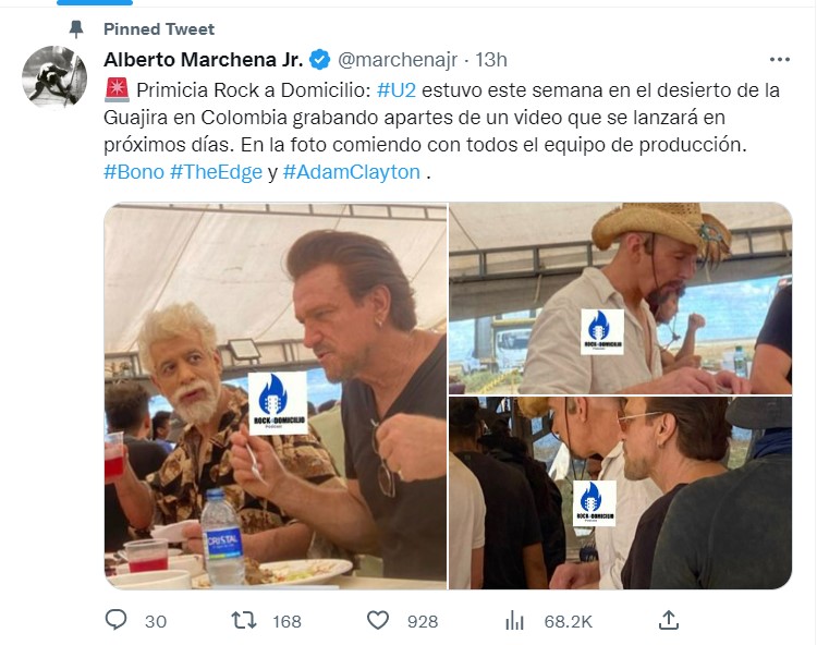 U2 estaría en La Guajira grabando video musical. Foto: Twitter