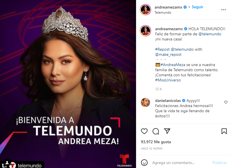 Andrea Meza se suma a Telemundo como nueva conductora Foto: Instagram/@andreamezamx