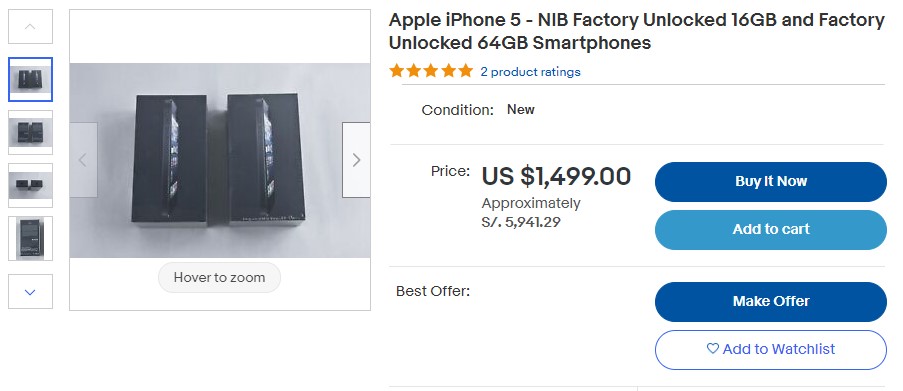 Precio del iPhone 5 subastado en eBay (Captura)