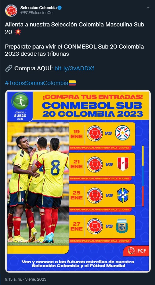 Sale A La Venta La Boletería Para El Sudamericano Sub 20 Colombia 2023