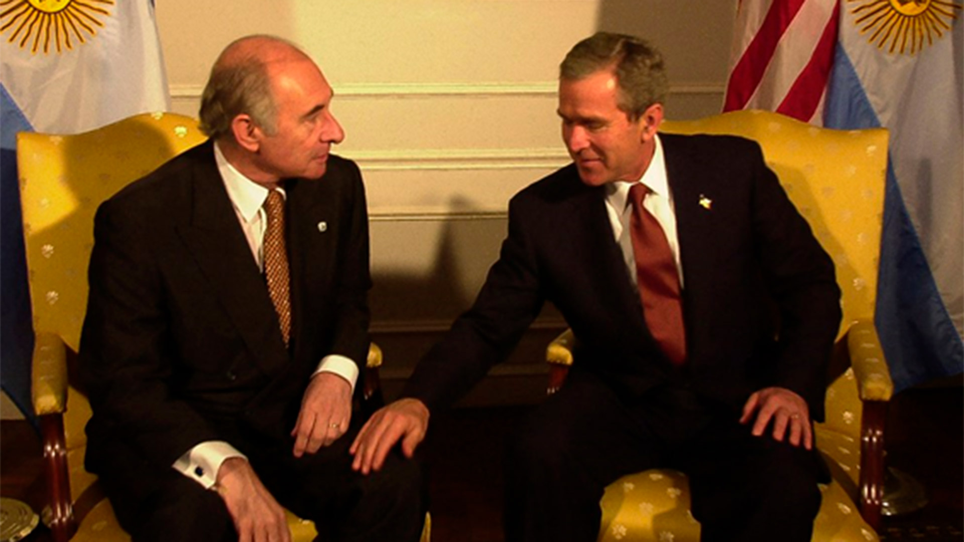 Fernando De la Rúa con George W. Bush en Nueva York