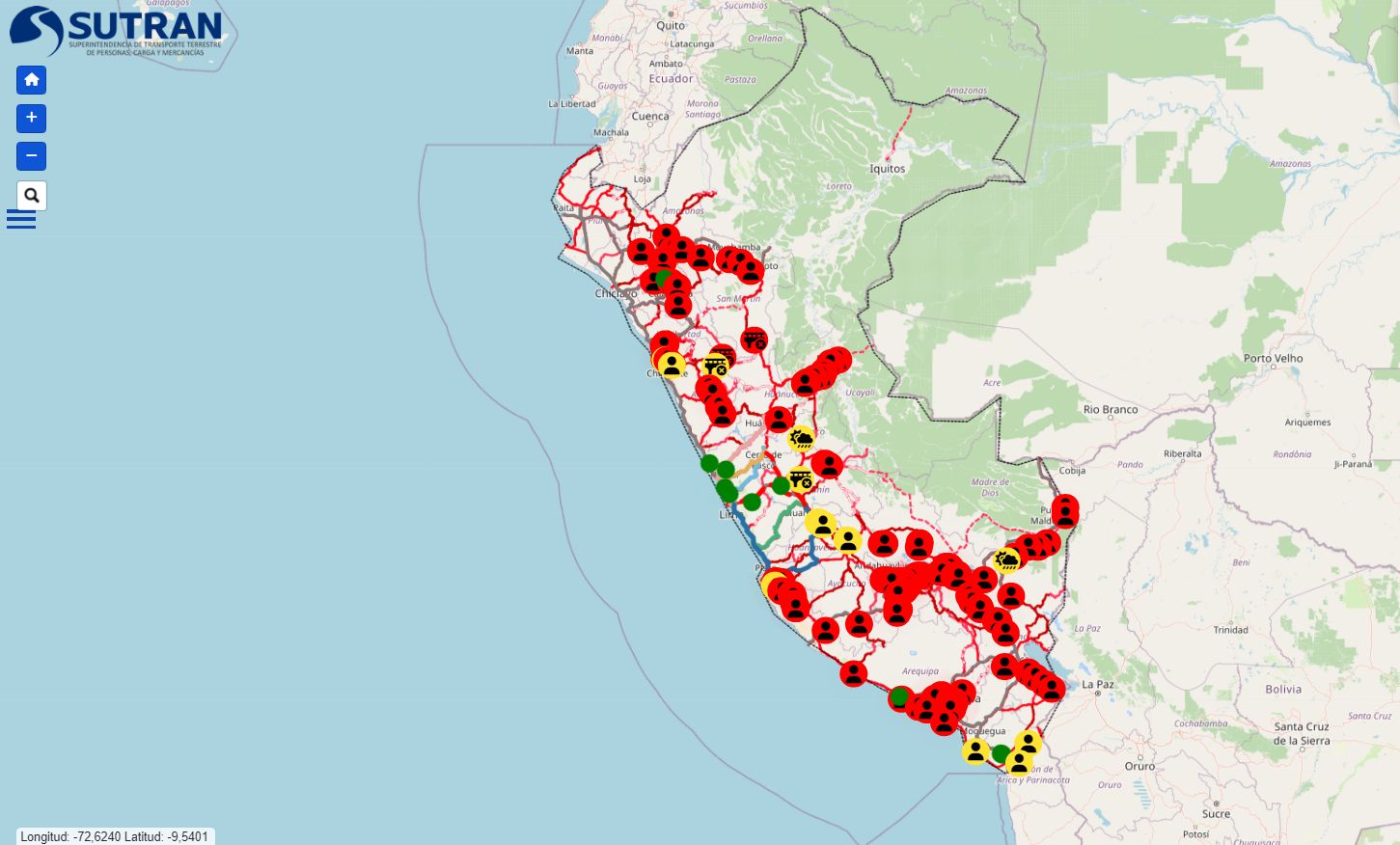 Interactive map to know the state of roads in Peru