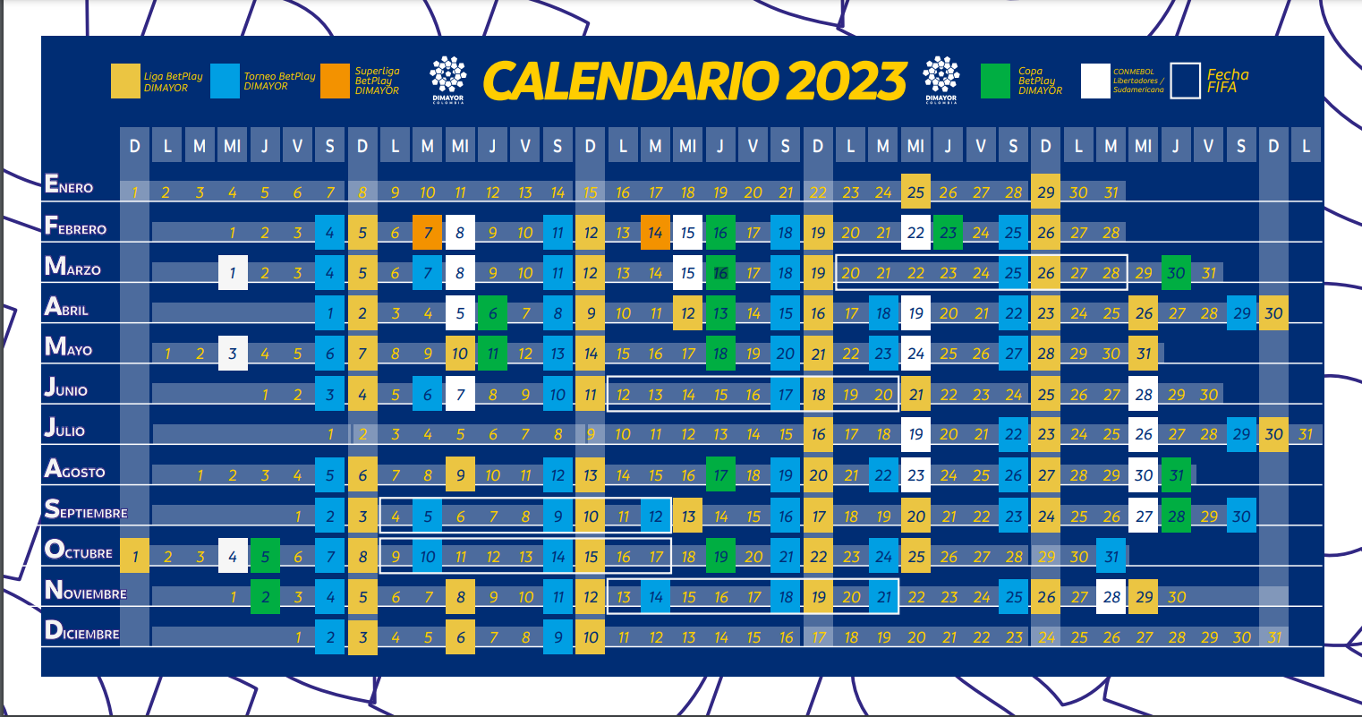 Calendario de las competencias masculinas de Dimayor en 2023