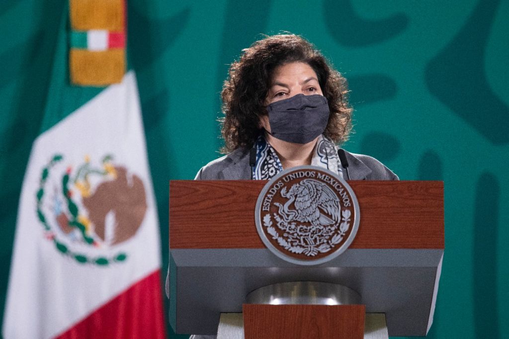 La ministra de Salud de la Nación, Carla Vizzotti, en la conferencia de prensa desde México (Foto: Presidencia de México)