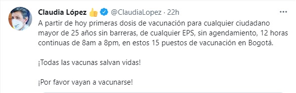 Foto: Twitter Claudia López.