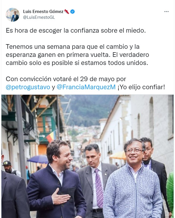 Luis Ernesto Gómez se une a la campaña de Petro. 
Captura de pantalla.