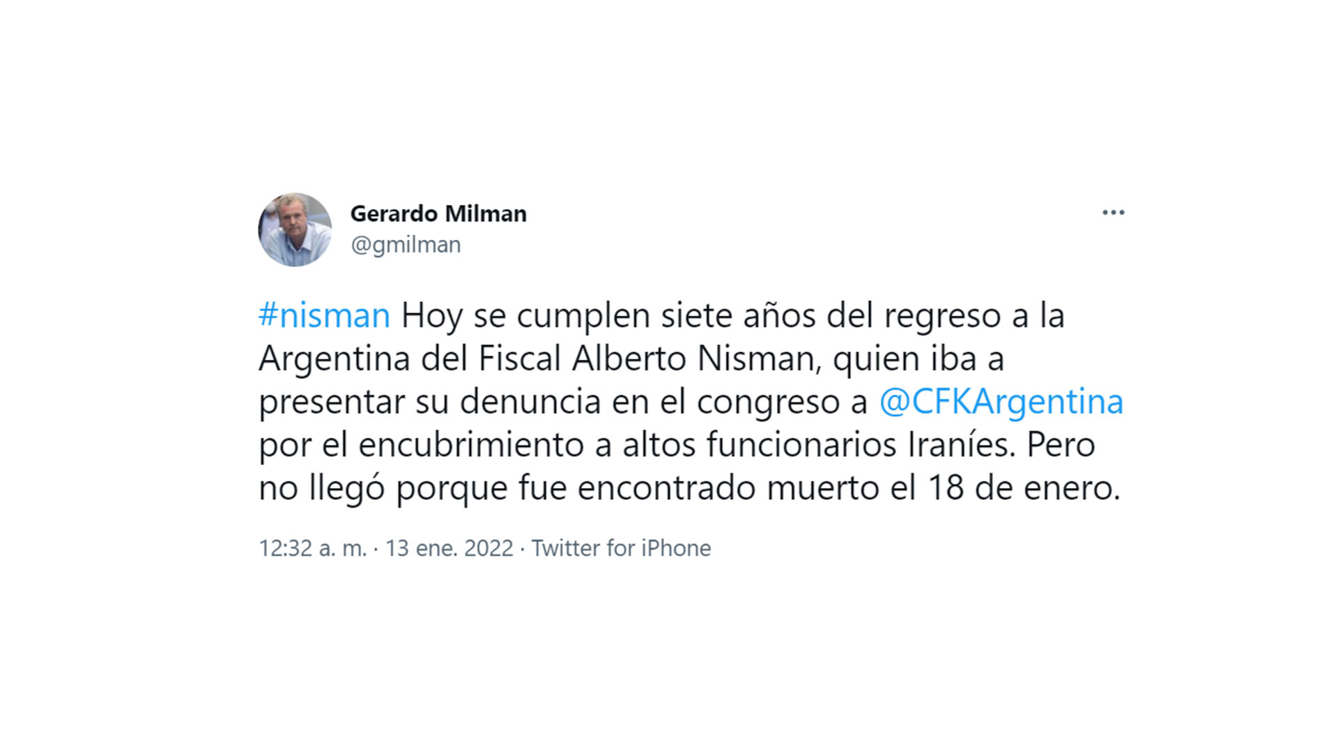 Tuit del diputado de Juntos por el Cambio, Gerardo Milman