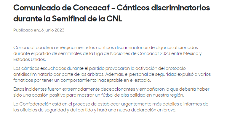 La Concacaf expresó su postura respecto al grito homofóbico por parte de la afición mexicana

Foto: Captura de pantalla, Concacaf