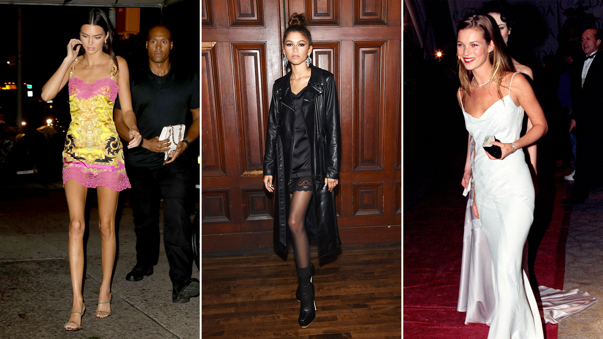 Kendall Jenner, Zendaya y Kate Moss, las celebs que hacen uso de la tendencia del vestido lencero (Getty Images)