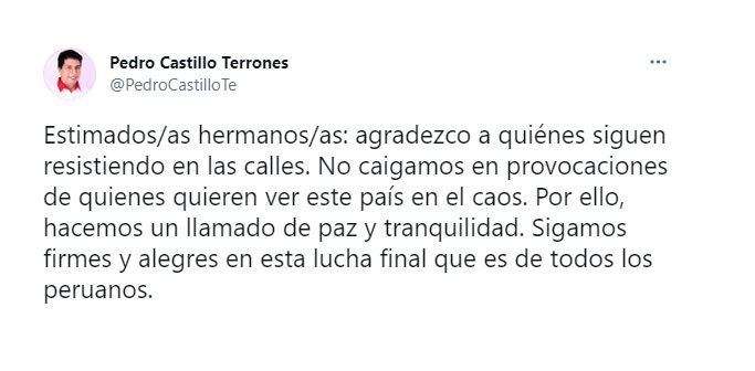 El mensaje de Pedro Castillo