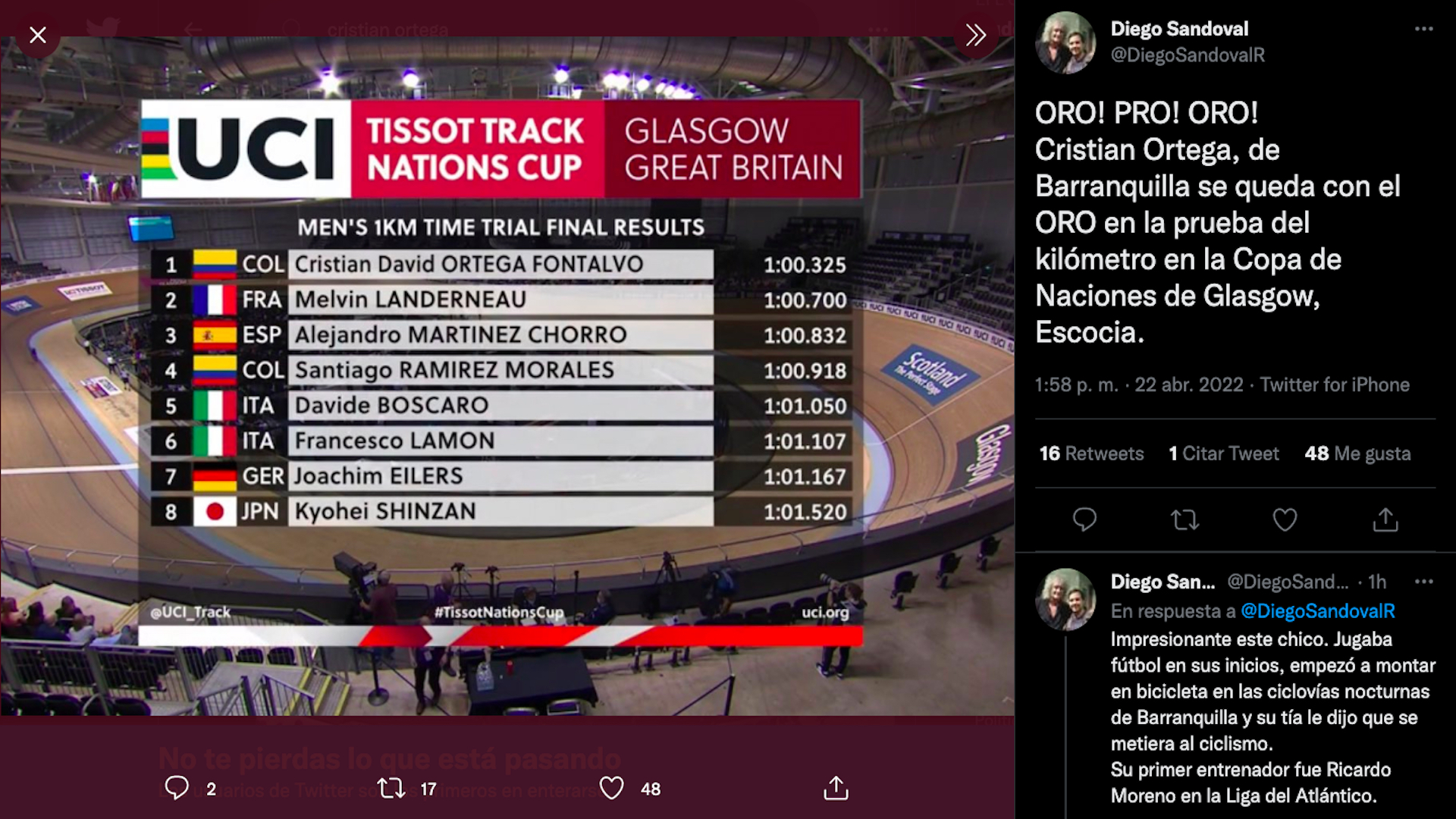 Champion! Cristian Ortega won gold medal in the Track Cycling Nations Cup -  Infobae