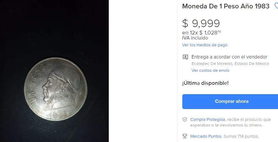 La moneda se cotiza en casi 10,000 pesos (Foto: Mercado Libre)