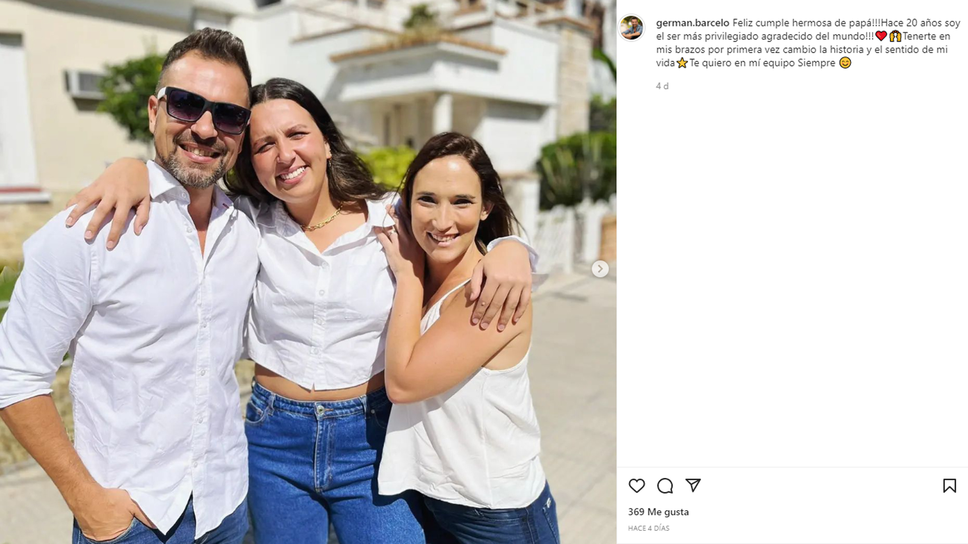 Germán Barceló incluyó en el posteo una foto con su actual pareja, Mavi Cerain, y su hija Isabella