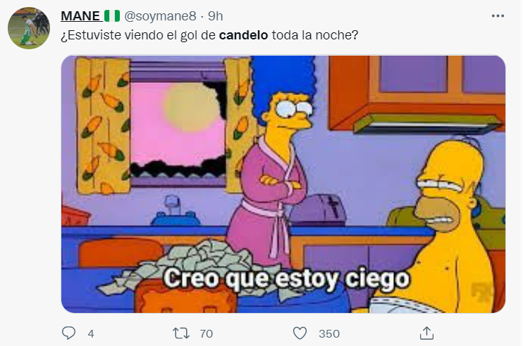 Utilizando los memes de Los Simpson, la afición del Atlético Nacional reflejó la belleza del gol de Candelo.  Imagen: Original de @soymane8