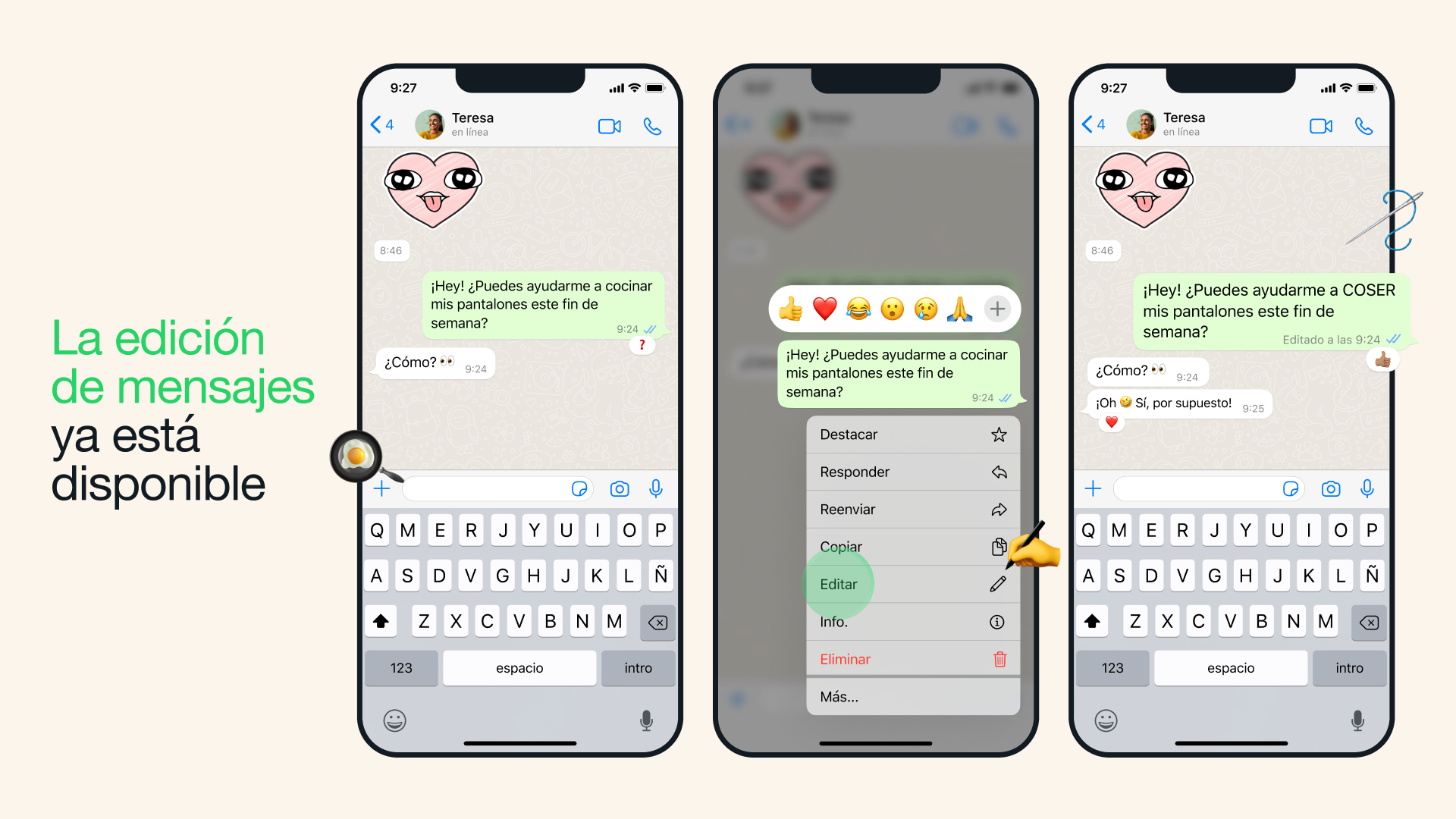 La edición de mensajes en WhatsApp solo se podrá realizar hasta 15 minutos luego de enviado el texto original. (WhatsApp)