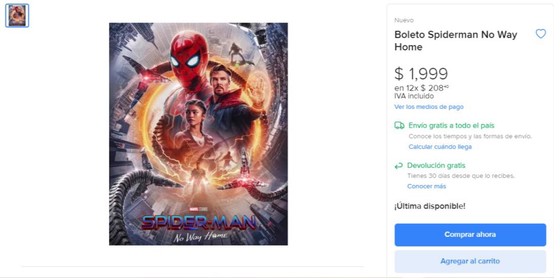 Spider-Man No Way Home: boletos alcanzan hasta los 2,000 pesos en línea -  Infobae