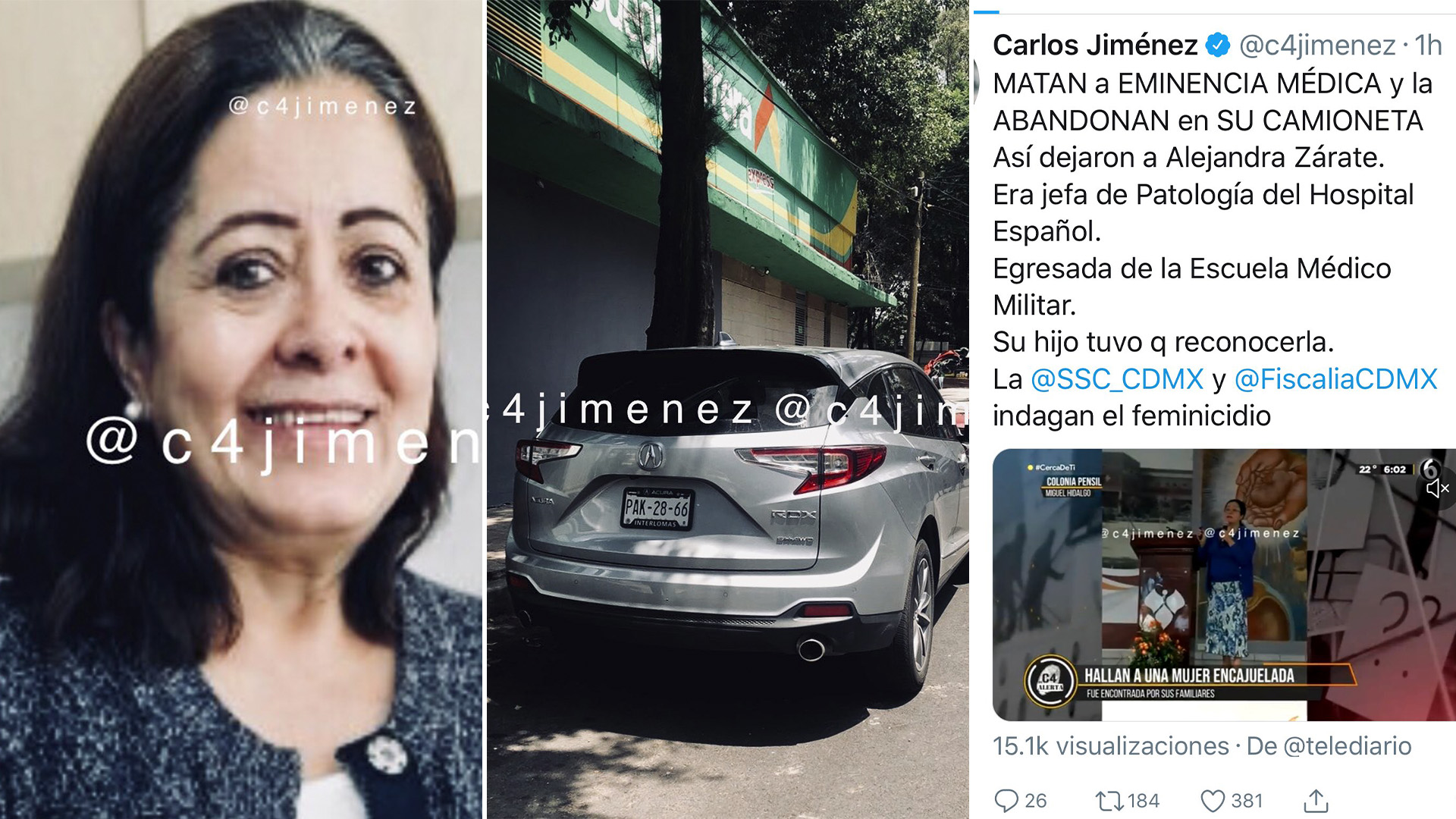 Asesinaron a Alejandra Zárate, jefa de patología del Hospital Español en alcaldía Miguel Hidalgo